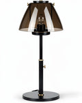 **Technische titel in het Nederlands: Elegante zwarte tafellamp met transparante lampenkap**
