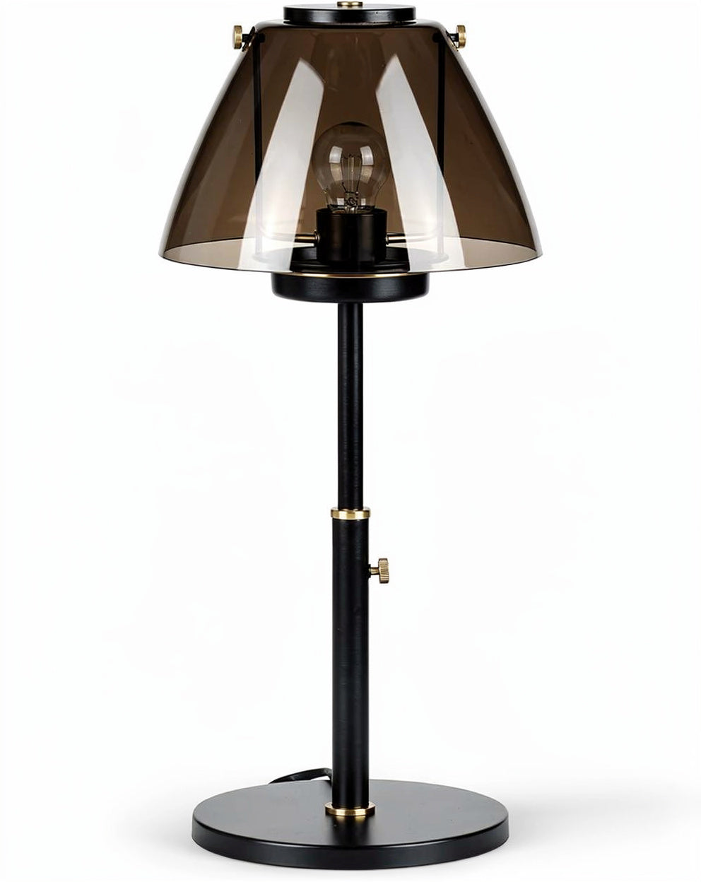 **Technische titel in het Nederlands: Elegante zwarte tafellamp met transparante lampenkap**
