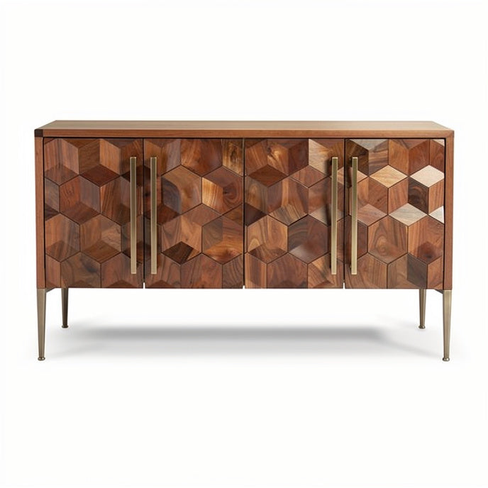 **Technische titel in het Nederlands: Moderne houten kast met geometrisch patroon**